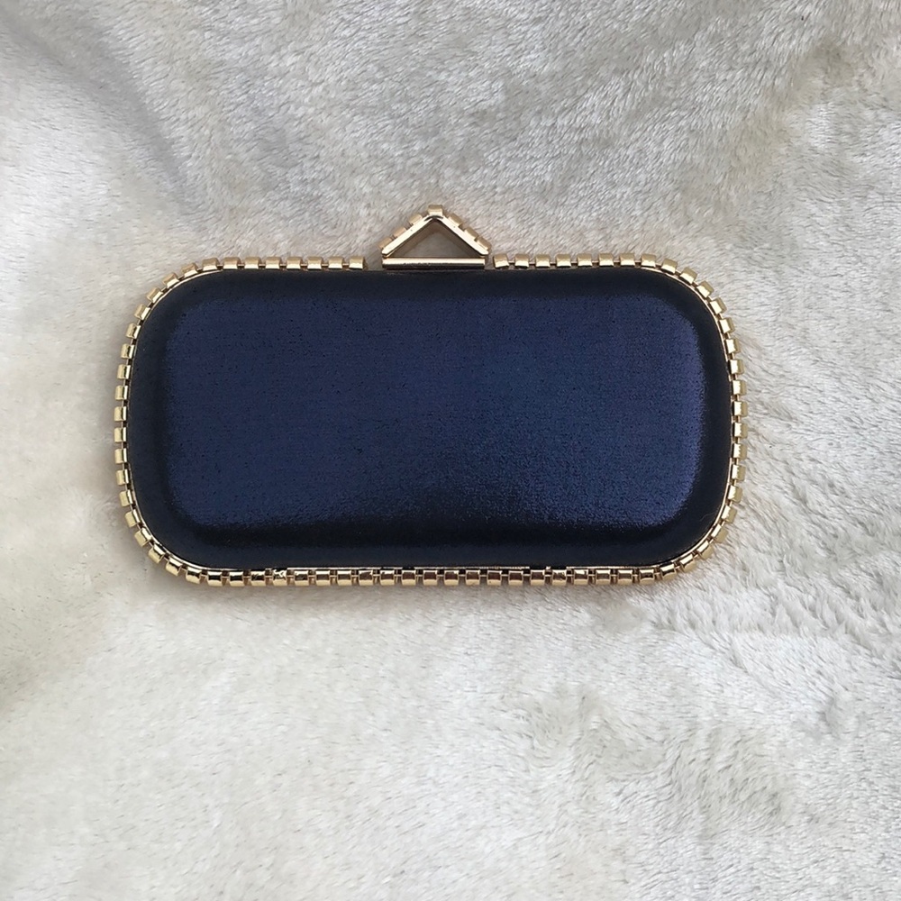 NWOT Metallic Blue Clutch With Gold Accents